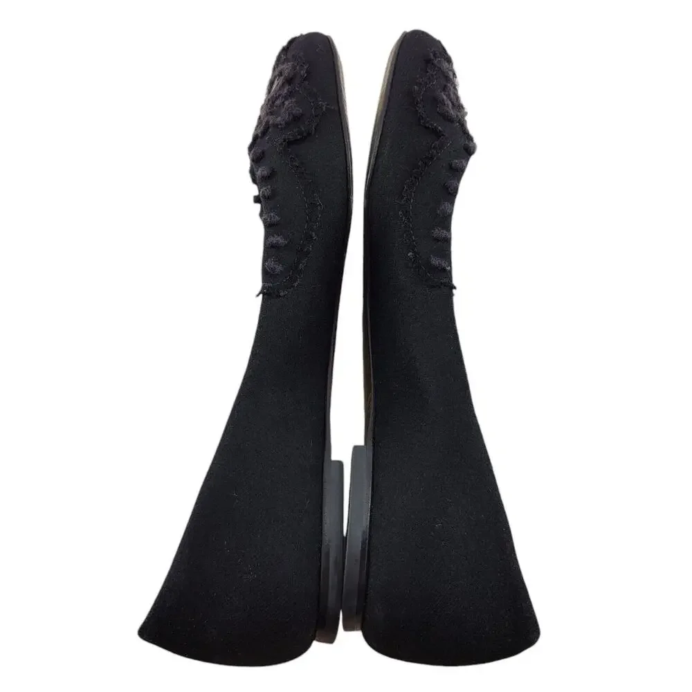 Tory Burch Ballet Flats Womens 7‎ Black Fabric Crochet Large Jewel Detail Preppy